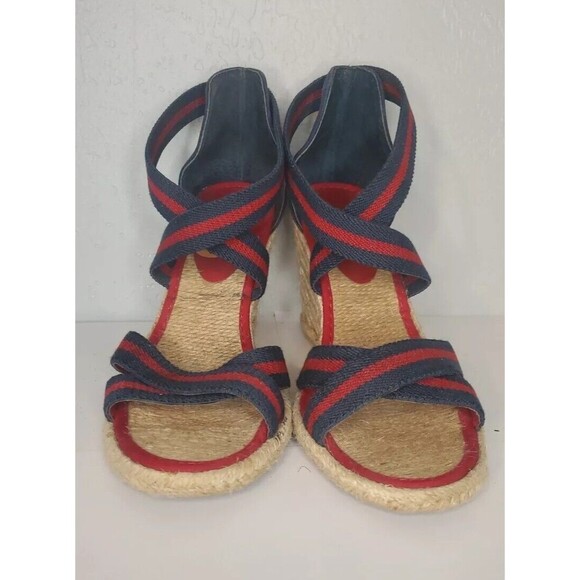Ralph Lauren Red and Navy Wedge Sandals - Picture 2 of 8